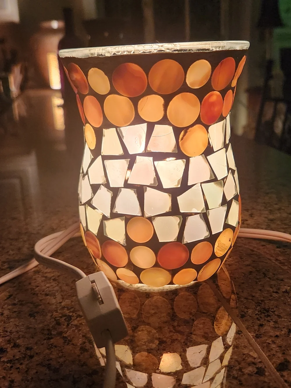 Handcrafted Mosaic Glass Table Lamp - Amber & White